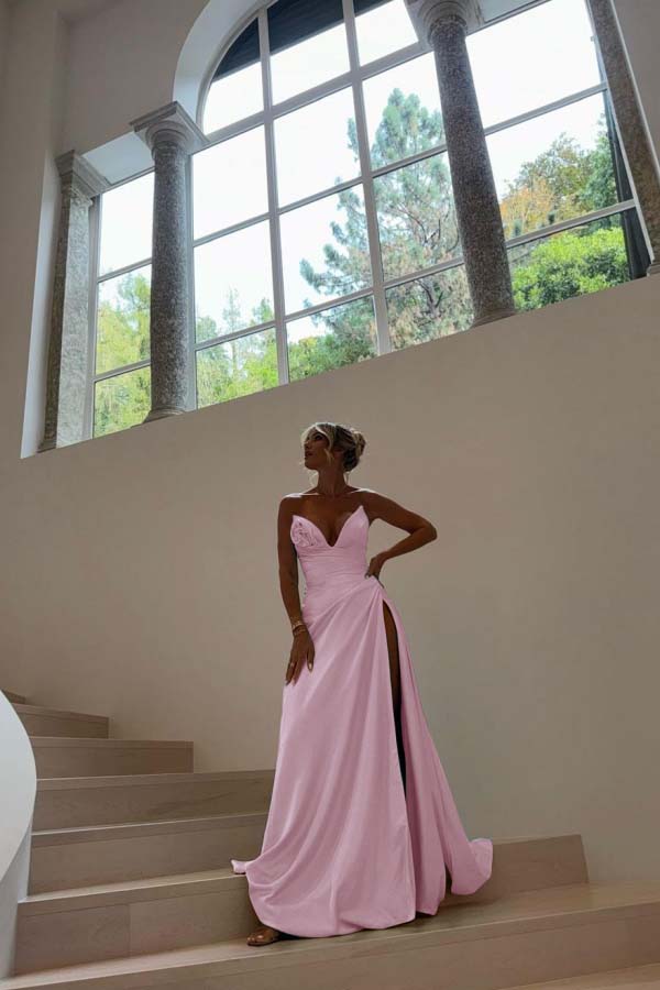 Strapless Sleeveless Long Mermaid Prom Dress With Split Pleated BMBRIDE