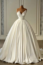 Charmeuse Sleeveless White Wedding Dress with Beading BM bride