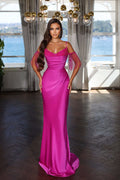 Fuchsia Spaghetti Strap Evening Dress with Pleated Tassel Sequins BM bride