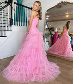 Charming A-Line Spaghetti Straps Tiered Tulle Prom Dress BM bride