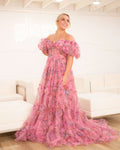 Lovely A-Line Off-The-Shoulder Floral Tulle Prom Dress BM bride