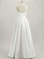 A-Line Strapless Floor-Length Satin Prom Dress with Bow