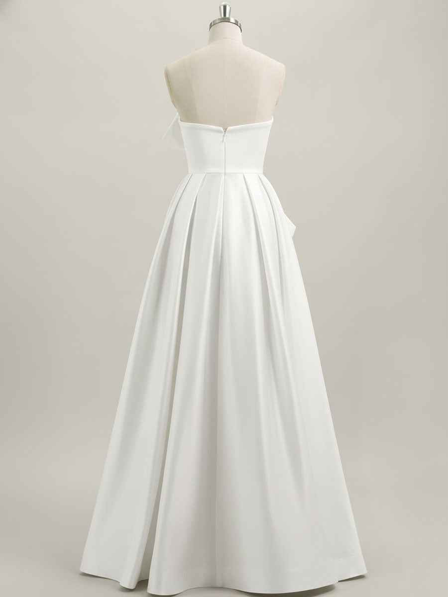 A-Line Strapless Floor-Length Satin Prom Dress with Bow