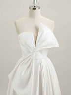 A-Line Strapless Floor-Length Satin Prom Dress with Bow
