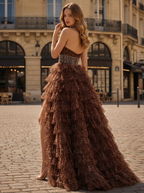 A-Line Sweetheart Leopard Print Ruffles Tulle Prom Dress