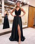 Lovely A-Line V-Neck Satin Prom Dress with Slit BM bride
