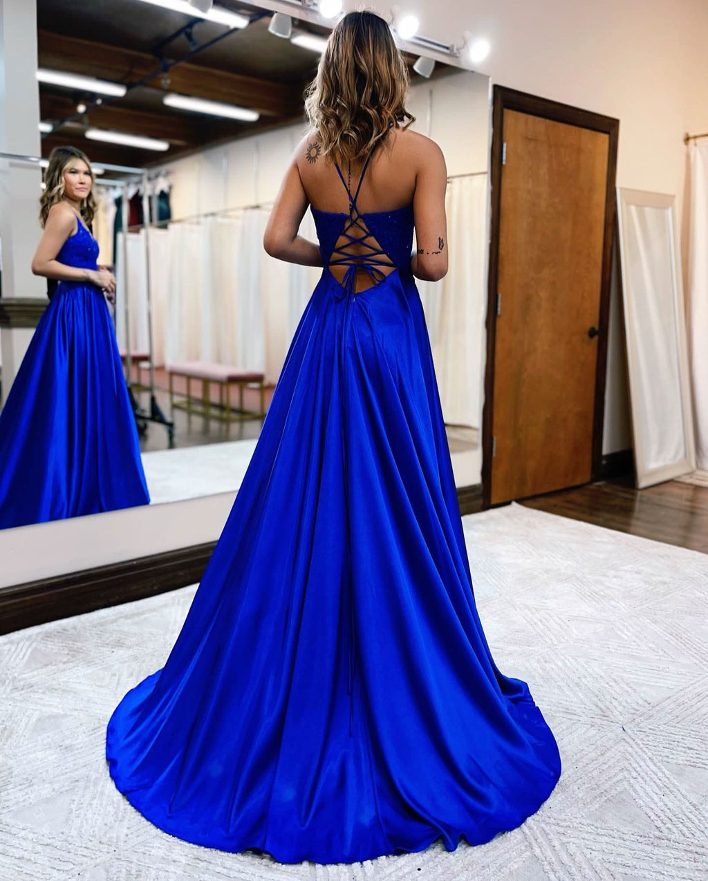 Elegant Navy Blue Corset Ruffle Maxi Dress with Timeless Charm BM bride