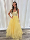 A Line V Neck Backless Lace Long Prom Dress