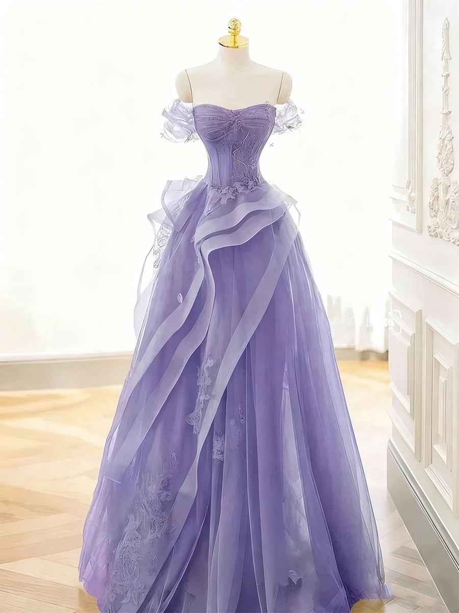 Tulle Lace Long Prom Dress with Corset Formal Party Dress