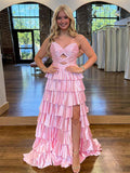 A Line Strapless Sweetheart Satin Long Prom Dress with Keyhole