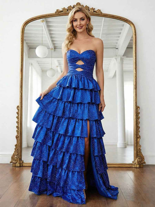 A Line Strapless Sweetheart Long Prom Dress with Keyhole BMBRIDE