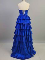 A Line Strapless Sweetheart Satin Prom Dress with Keyhole