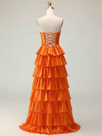 A Line Strapless Sweetheart Satin Prom Dress with Keyhole