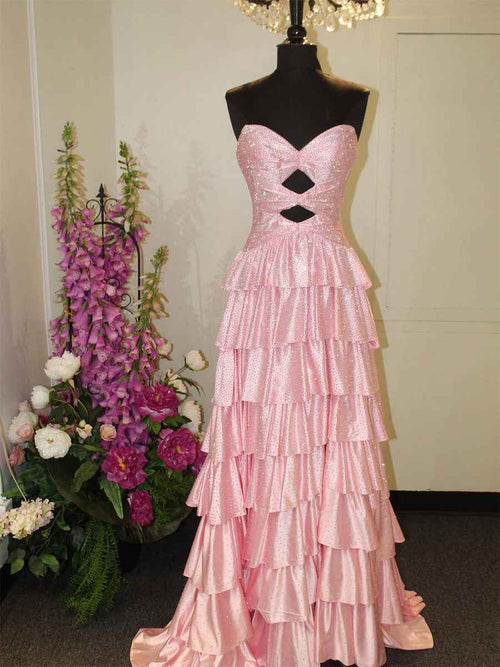 A Line Strapless Sweetheart Satin Prom Dress with Keyhole BMBRIDE