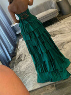A Line Strapless Sweetheart Satin Long Prom Dress with Keyhole