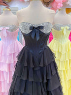 A Line Sweetheart Tiered Chiffon Long Prom Dress with Beading