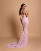 BMbride Amazing Column Strapless Sleeveless Rhinestone Satin Openback With Train Pink Prom Dresses BMbride