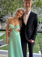 Aqua Sexy Bow Front Cutouts Long Prom Maxi Dress