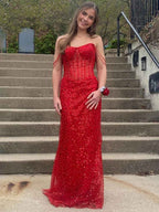 Beaded Straps Sequin Mermaid Long Prom Dress