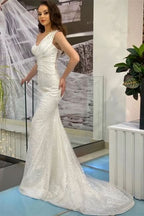BMbride Beautiful Long White One Shoulder Sleeveless Mermaid Evening Dresses With Glitter BMbride