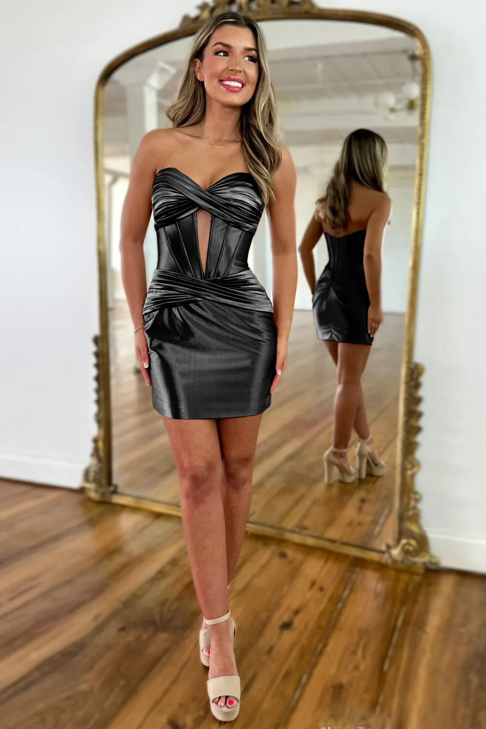 Simple Golden Corset Strapless Tight Short Homecoming Dress Bmbride