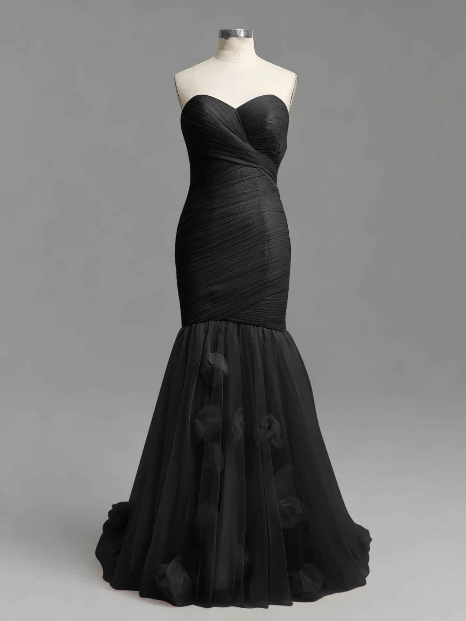 Dusty Rose Mermaid Strapless Ruched Tulle Prom Dress with 3D Floral