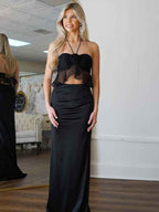 Black Mermaid Halter Neck Long Satin Prom Dress with 3D Flower