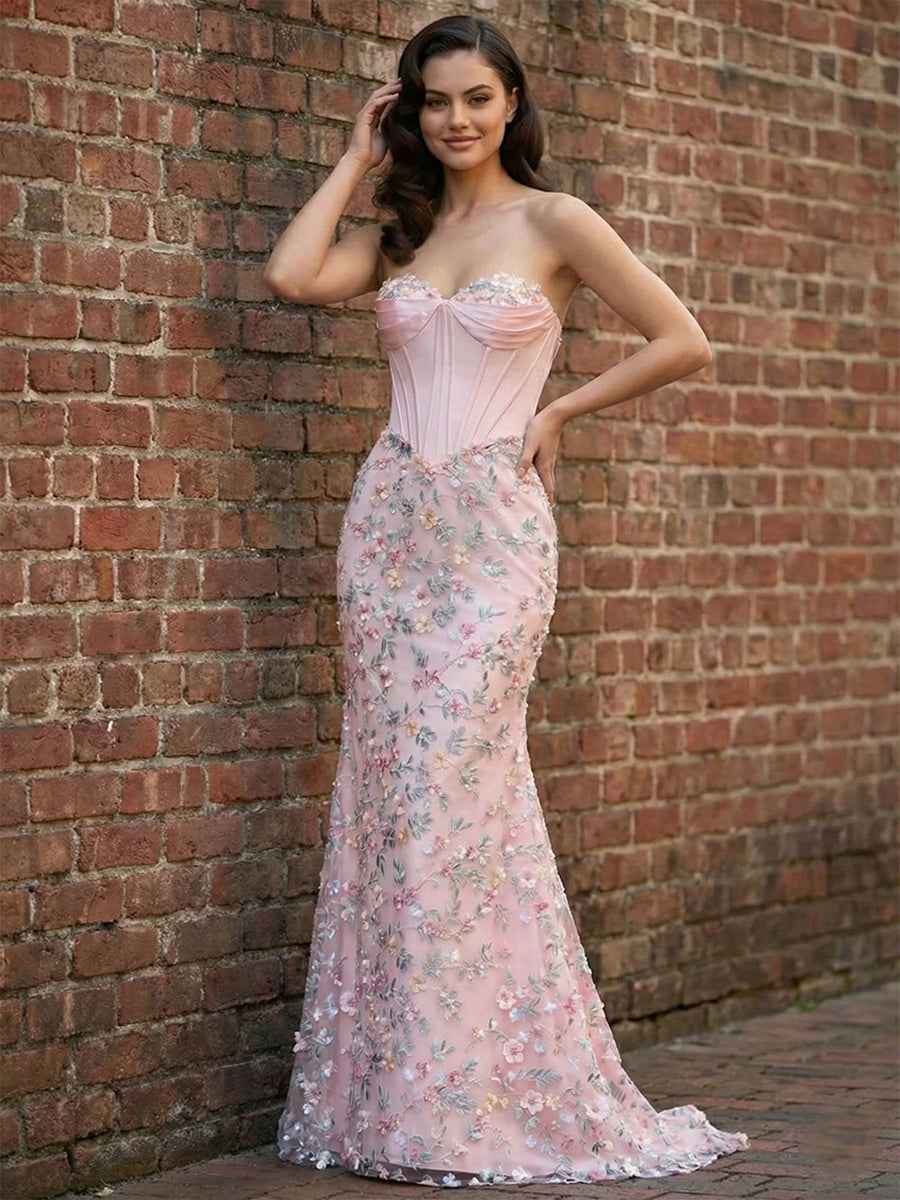 Blush Pink Prom Dress with Enchanted Floral 3D Appliqu¡§| Corset