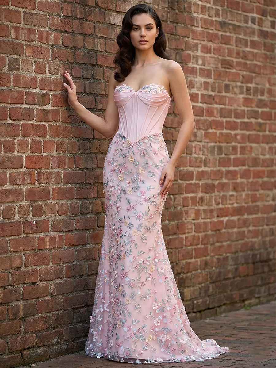 Blush Pink Prom Dress with Enchanted Floral 3D Appliqu¡§| Corset