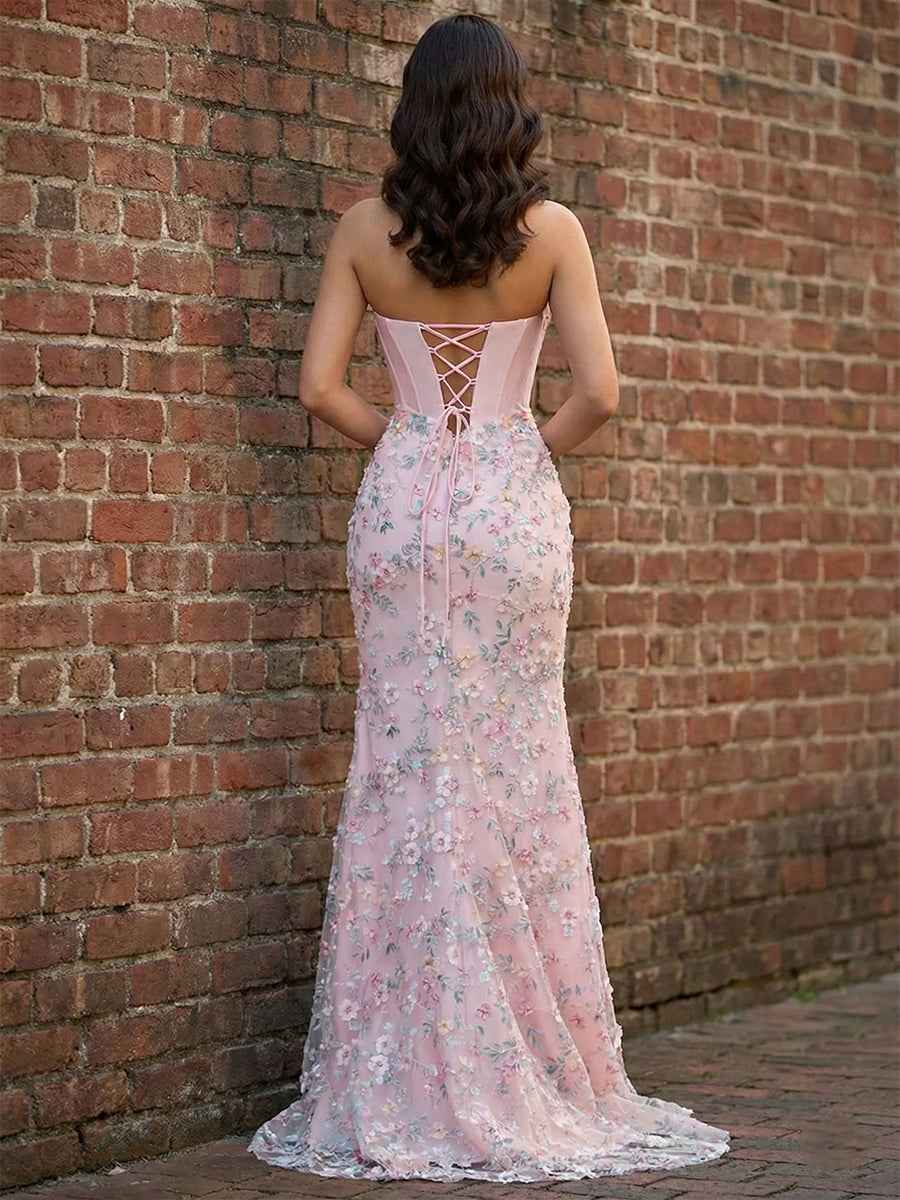 Blush Pink Prom Dress with Enchanted Floral 3D Appliqu¡§| Corset