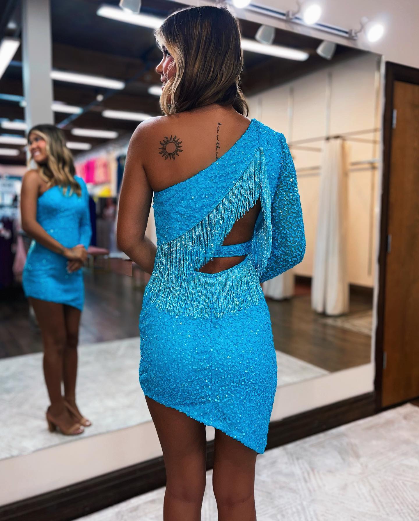 Bodycon One Shoulder Tassel Back Party Dress BM bride
