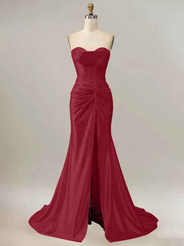 Royal Blue Mermaid Strapless Sweetheart Corset Long Prom Dress with Slit