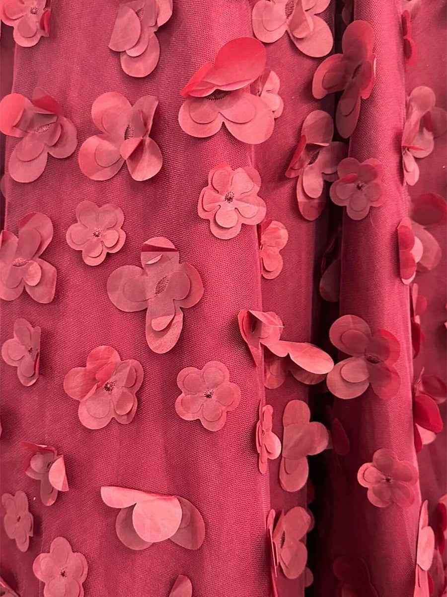 Burgundy 3D Floral Appliqu¡§| Corset Prom Dress with Slit