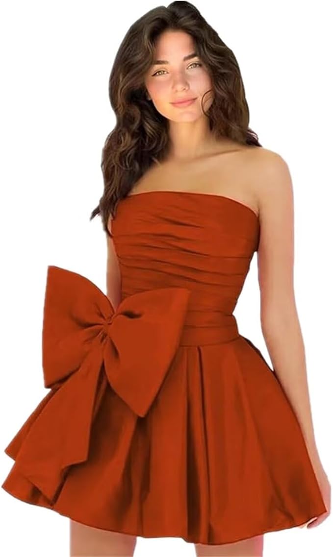 Simple Sleeveless Ruched Mini Homecoming Dress with Bow, Perfect for Any Party BM bride