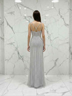 Celestial Silver Beaded Illusion Prom Dress with Overskirt