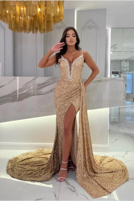Champagne Sweetheart Luxury Satin Evening Dress with Delicate Ruffles BM bride