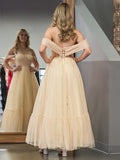 Exquisite A-Line Champagne Tulle Sweetheart Tea-Length Prom Dress BM bride