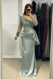 Charming Long V-Neck Long Sleeves Mermaid Prom Dress with Glittering Rhinestone BM bride
