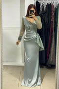 BMbride Charming Long V-Neck Long Sleeves Mermaid Prom Dress With Rhinestone BMbride