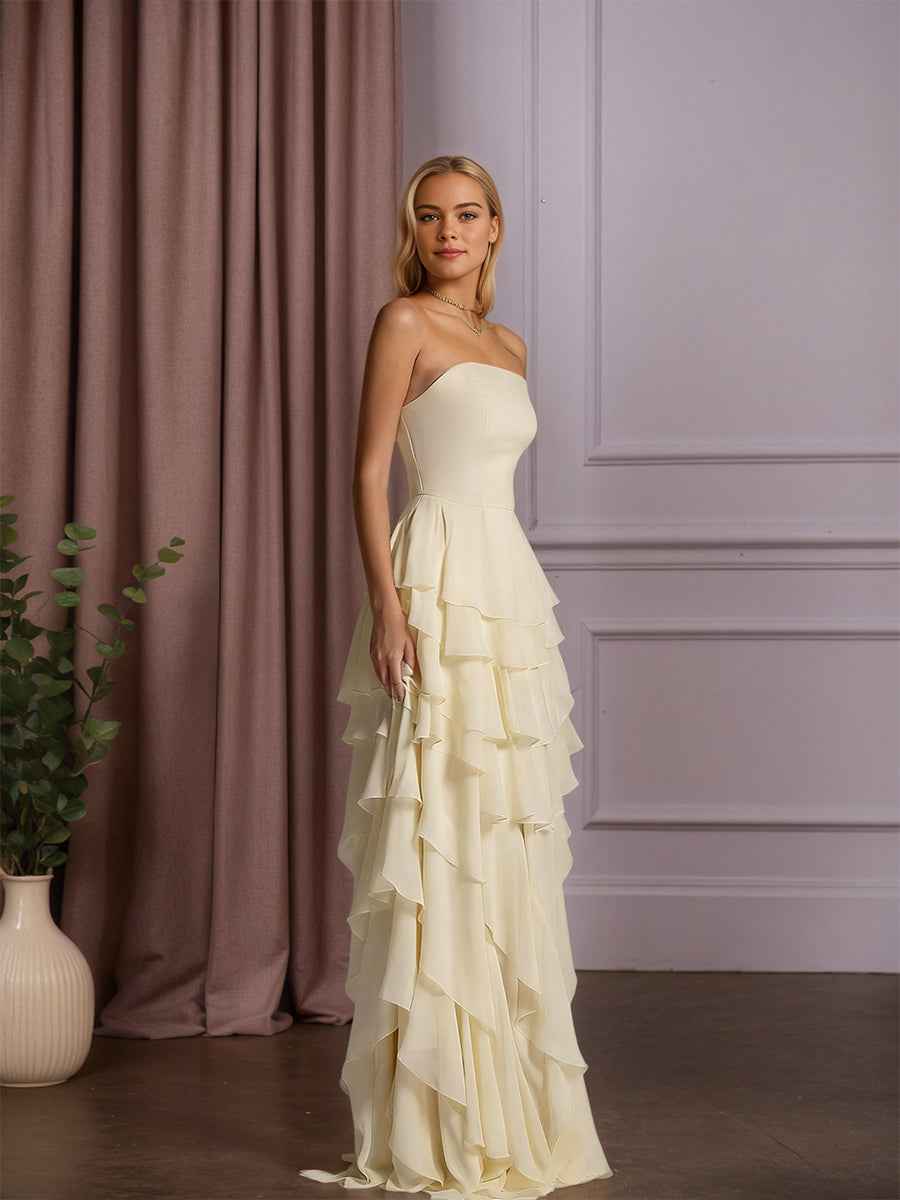 Charming Strapless Sleeveless Ruffles Long Prom Dress