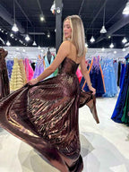 Yellow A Line Strapless Sweetheart Pleated Prom Dress with High Slit