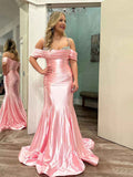 Cold Shoulder Pink Mermaid Long Prom Dress with Beaded