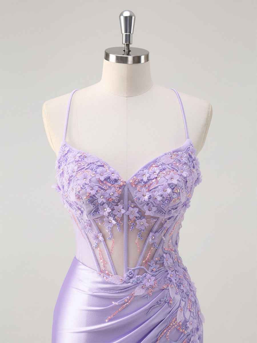 Corset Floral Mermaid Long Prom Dress with Slit