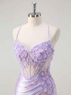 Corset Floral Mermaid Long Prom Dress with Slit