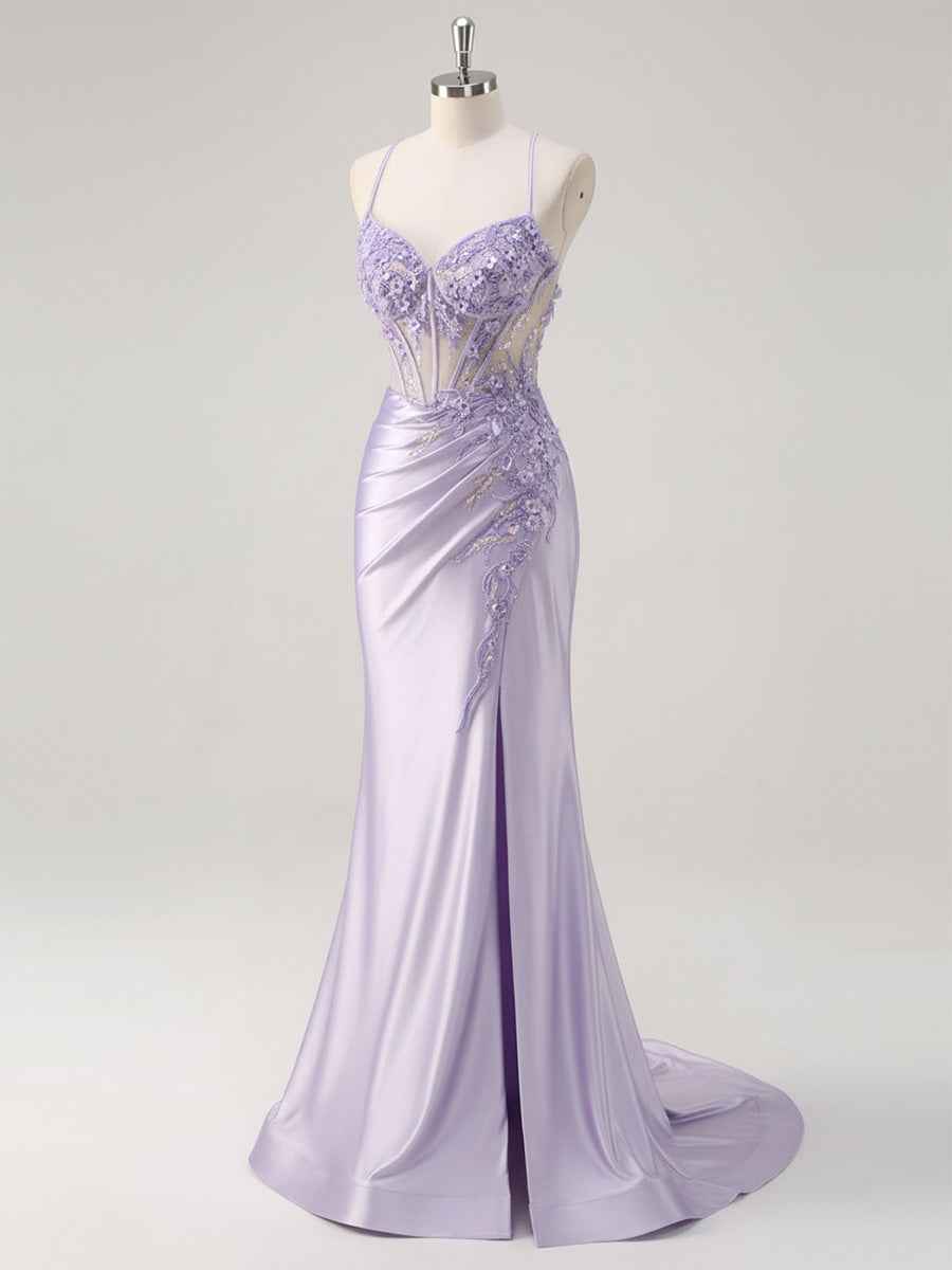Corset Floral Mermaid Long Prom Dress with Slit
