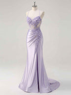 Corset Floral Mermaid Long Prom Dress with Slit