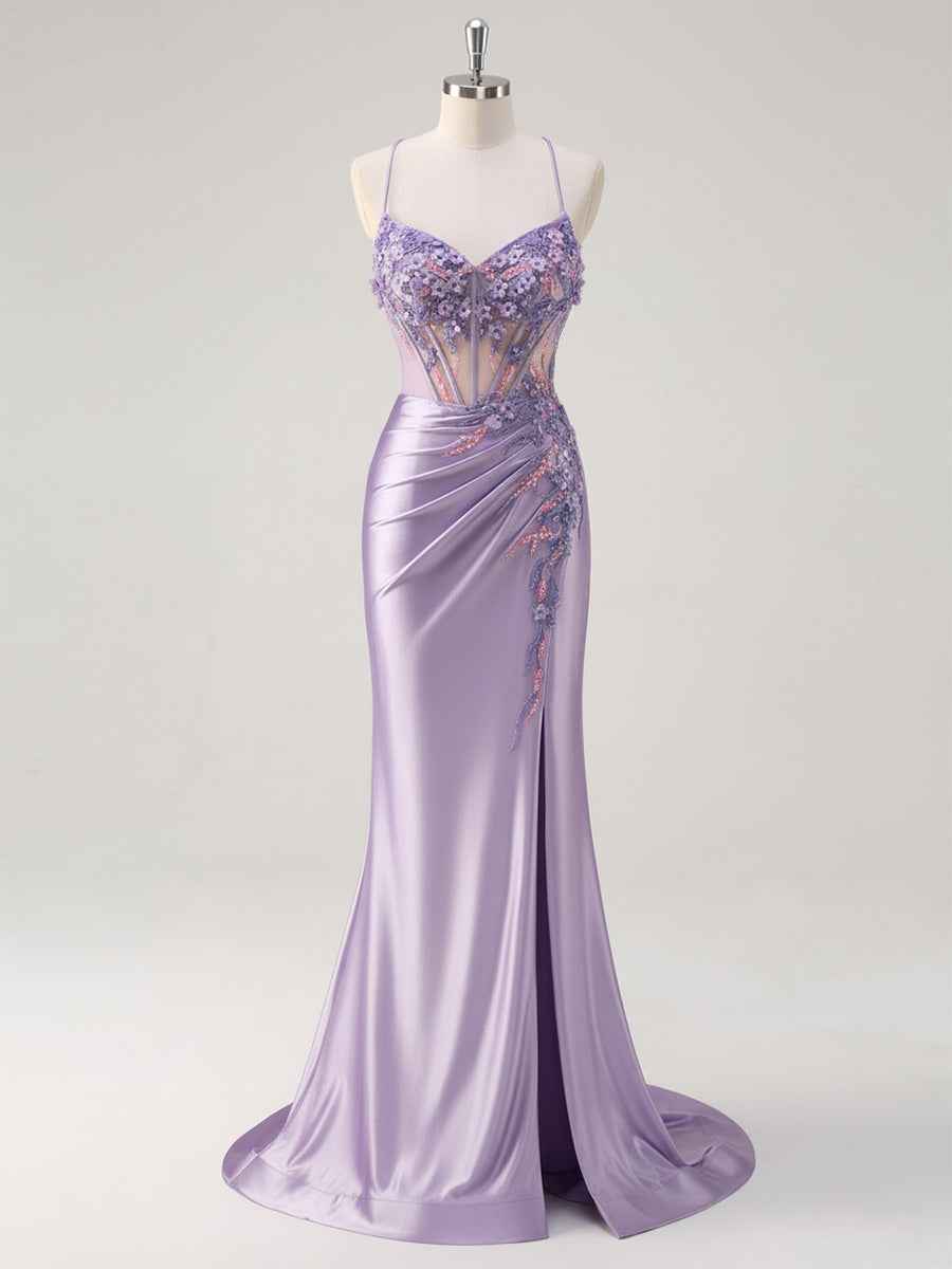 Corset Floral Mermaid Long Prom Dress with Slit
