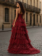 Corset Bodice Tiered Long Prom Dress with 3D Floral Appliqu¡§|s
