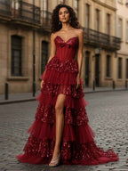 Corset Bodice Tiered Long Prom Dress with 3D Floral Appliqu¡§|s