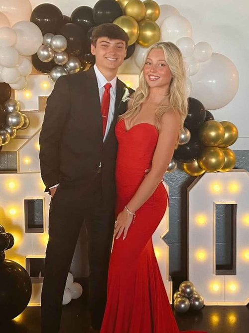 Cowl Neck Red Lace-up Back Mermaid Long Prom Dress BMBRIDE